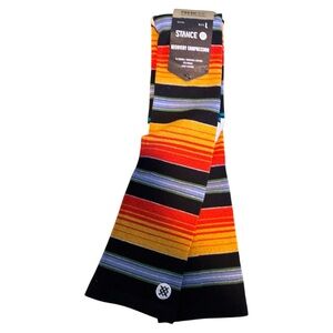 Stance Striped recovery Compression Socks in Black with Sunset Stripes Large NWT